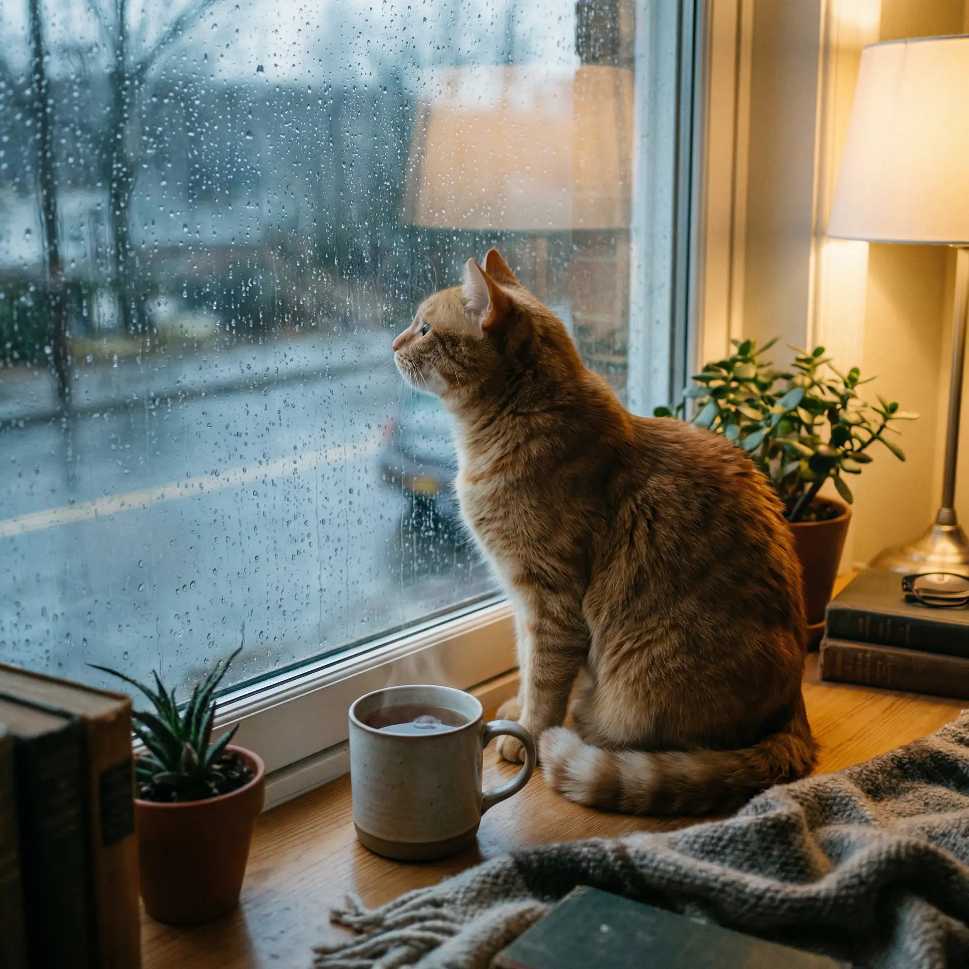 猫咪望着窗外的雨 - 终极游戏